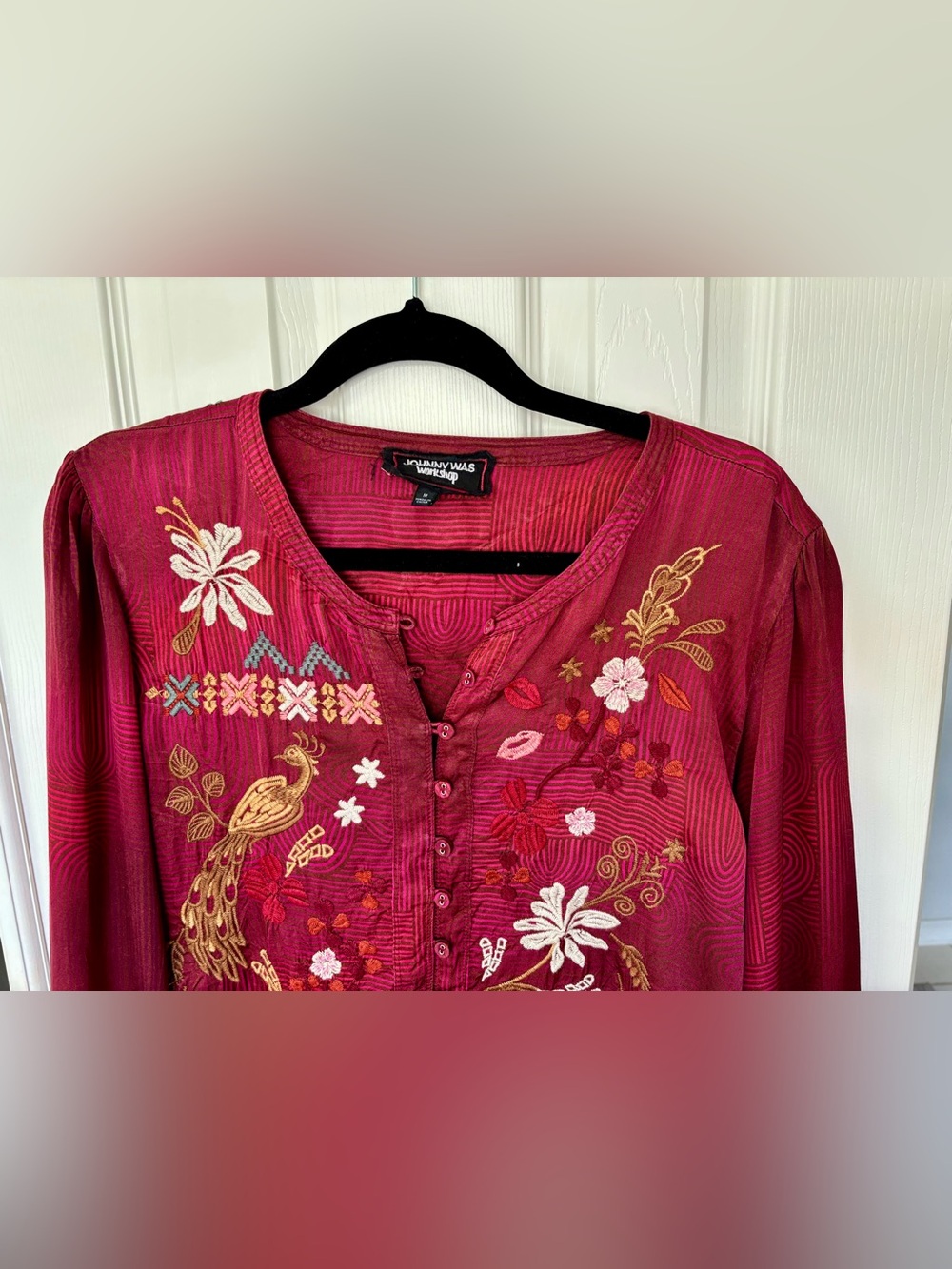 Johnny Was Embroidered Peasant Blouse - Raspberry Pink - Picture 2 of 4